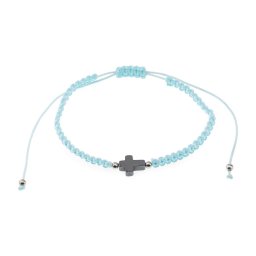 Bratara impletita reglabila si cruce din Hematit, snur bleu - 10mm