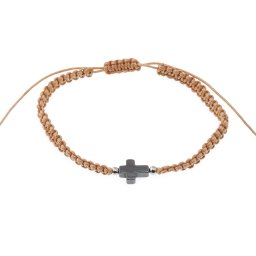 Bratara impletita reglabila si cruce din Hematit, snur maro - 10mm