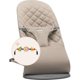 Babybjorn - balansoar bliss sand grey din tesatura matlasata cu aspect clasic, cu bara de jucarii inclusa