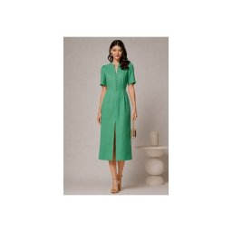 Rochie DY Fashion verde de zi de vara cu maneci scurte si nasturi la bust