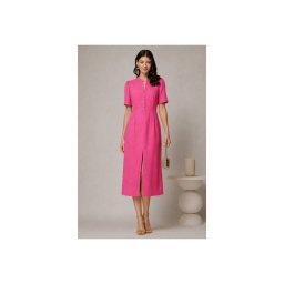 Rochie DY Fashion fucsia de zi de vara cu maneci scurte si nasturi la bust