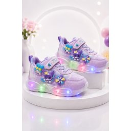 Pantofi sport cu luminite, Model You and Me, Piele ecologica, Fete, Mov