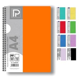 Caiet A4 cu spira, 80 file, coperta plastic PP400, hartie 70 g/mp, Paperland Premium