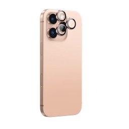 Folie de sticlă pentru cameră cu ramă din aluminiu AmazingThing AR Aluminum (3 lentile) pentru Apple iPhone 16 Pro / 16 Pro Max - roz auriu