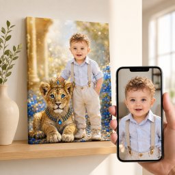 Tablou Canvas Personalizat „Micul Prinț și Leul de Poveste” (Dimensiune LxH: 100x150cm)