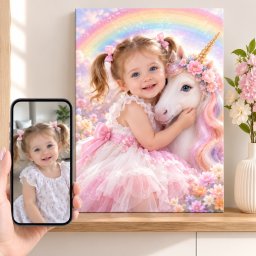 Tablou Canvas Personalizat „Prințesa și Unicornul Fermecat” (Dimensiune LxH: 30x40cm)