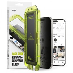 Folie de protectie Ecran Privacy Ringke Easy Slide pentru Apple iPhone 17 Air, Sticla Securizata, Full Glue, Set 2 bucati