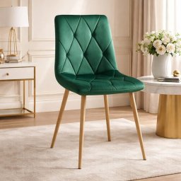 Scaun dining Artool Libra din catifea verde cu picioare metal natur