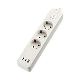 Prelungitor electric Gelux cu 3 prize, 2 USB-C, USB-A, 1.5 m si intrerupator