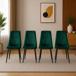 Set 4 scaune bucatarie si living Artool Libra, catifea verde, metal negru