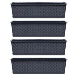 Set 4 jardiniere decorative antracit cu farfurie, 68,5 cm, Ratolla Case P
