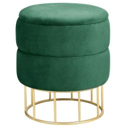Taburet rotund Elza cu spatiu de depozitare, catifea verde, 37x42 cm