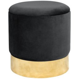 Taburet rotund cu spatiu de depozitare, catifea neagra, Golden Akord