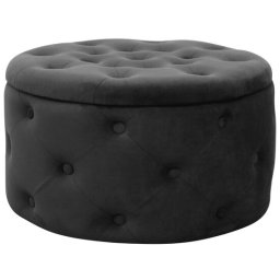 Taburet rotund cu spatiu de depozitare, catifea neagra, 55x30 cm, Alia