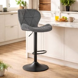 Scaun de bar Artool West rotativ, catifea gri, reglabil, picior metalic negru