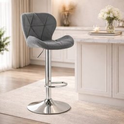 Scaun de bar Artool West rotativ, catifea gri, picior metalic argintiu