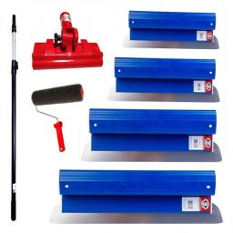 Set 4 gletiere profesionale inox Ergolite cu rola si maner telescopic 1,2-2,2 m
