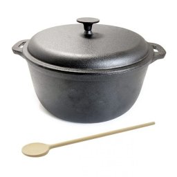 Oala din fonta cu capac si lingura de lemn, 7 L, Perfect Home