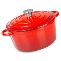 Oala din fonta emailata cu capac, rosie, 4 L, Magic Home
