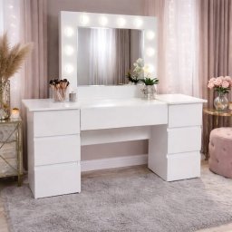Masa de toaleta Antonia alba cu oglinda si 10 LED-uri, 155x41x137 cm