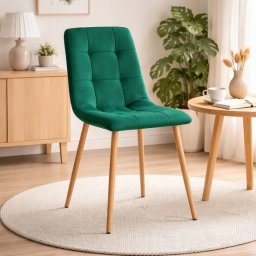 Scaun pentru bucatarie si living Artool Kara, catifea verde, picioare metal natur