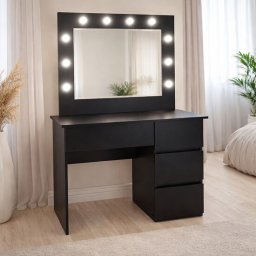 Masa de toaleta Irina neagra cu oglinda si LED, 4 sertare, 94x43x141 cm