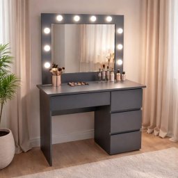 Masa de machiaj Irina antracit cu oglinda si LED-uri, 94x43x141 cm