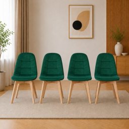 Set 4 scaune bucatarie si living Artool Bora, catifea verde, lemn natur