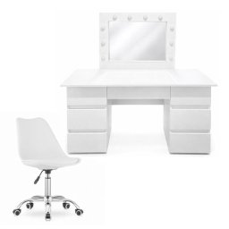 Masa de toaleta Vanessa cu oglinda LED si scaun Alba, alb, 130x43x143 cm