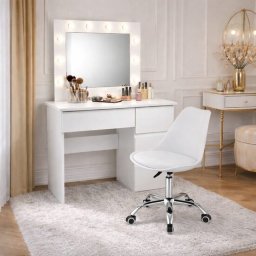 Masa de machiaj Irina cu oglinda LED si scaun Alba, alb, 94x43x141 cm