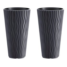 Set 2 ghivece inalte Sandy Slim, rotunde, antracit, 34,9x62 cm, Prosperplast