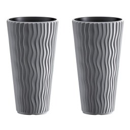 Set 2 ghivece inalte pentru flori Sandy Slim, 29,7x53,1 cm, gri, Prosperplast
