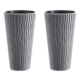 Set 2 ghivece inalte Sandy Slim, rotunde, 39x70,8 cm, gri, Prosperplast