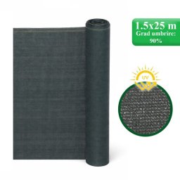 Plasa de umbrire HDPE cu protectie UV 90%, antracit, 1.5x25 m, Strend Pro