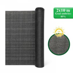Plasa de umbrire HDPE cu protectie UV, 85% umbrire, gri, 2x10 m