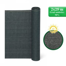 Plasa de umbrire HDPE cu protectie UV 90%, antracit, 2x25 m, Strend Pro