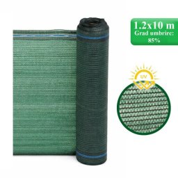 Plasa de umbrire HDPE cu protectie UV, 85% umbrire, verde, 1.2x10 m