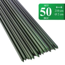 Set 50 araci de gradina pentru rosii si castraveti, 210 cm, PVC verde, Artool