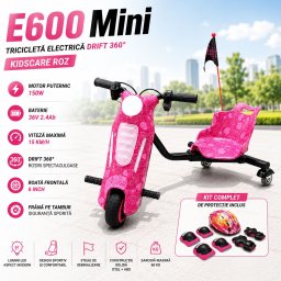 Tricicleta electrica Drift 360 pentru copii KidsCare E600 Mini 150W, roz