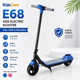 Trotineta electrica pentru copii KidsCare E68, 110W, Bluetooth, lumini, albastra
