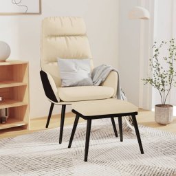 Scaun de relaxare cu taburet, crem, textil si piele ecologica GartenMobel Dekor