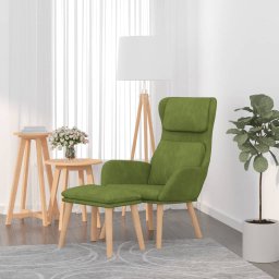 Scaun de relaxare cu taburet, verde deschis, catifea GartenMobel Dekor