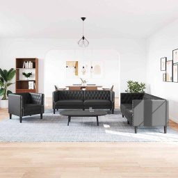 Canapea pentru living 3 buc. Negru Piele artificiala GartenMobel Dekor