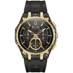 Bulova Bulova 98A328 Mens Watch Curv Carbon & Gold Chronograph 44mm 3ATM 98A328