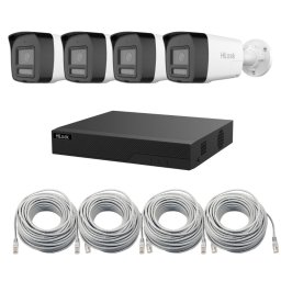 Kit supraveghere 4 camere IP Hikvision HiLook 6MP, lentila 2.8mm, Iluminare duala 30m, Microfon si difuzor, PoE, IP67, NVR PoE 4 canale, 4 porturi, Patchcord cablu UTP