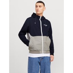 Jack & Jones Jacheta bomber cu gluga, JJERUSH HOOD, Bleumarin inchis/Gri (SELECTATI MARIMEA: XL)