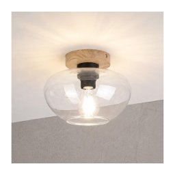 Plafonieră FLO WOOD 1xE27/15W/230V, stejar/transparent, Ø 22 cm