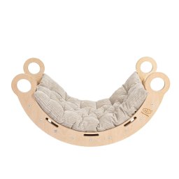 Balansoar montessori din lemn dream rocker meowbaby , marime mare, cu perna bej, multifunctional leagan + tunel + scara placaj lacuit, max 50kg