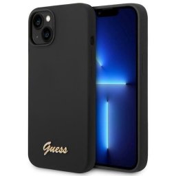 Husa Husa telefon Guess pentru iPhone 14, Camera Outline and Script Metal Logo, Silicon Lichid, Negru