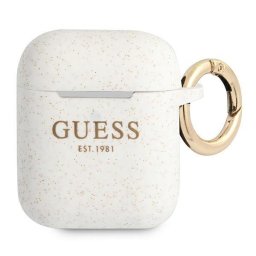 Husă Guess Silicone Glitter pentru AirPods 1/2 – Alb